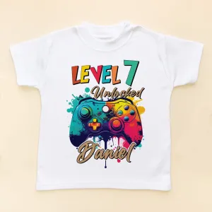 Level 7 Unlocked Colorful Gaming Controller Personalised T Shirt
