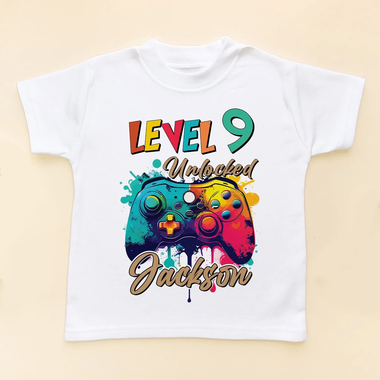 Level 9 Unlocked Colorful Gaming Controller Personalised T Shirt