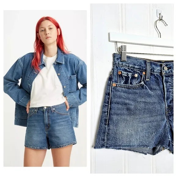 Levi's Denim Shorts Womens Size 25 80's High Rise Blue Medium Wash Cutt Offs