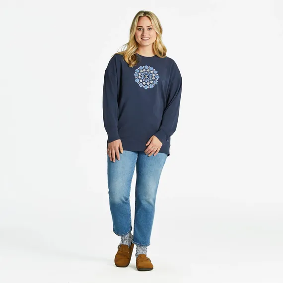 Life is Good Women's Daisies Mandala Crusher Flex Oversized Crew