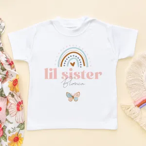 Lil Sister Butterfly Rainbow Personalised Toddler & Kids T Shirt