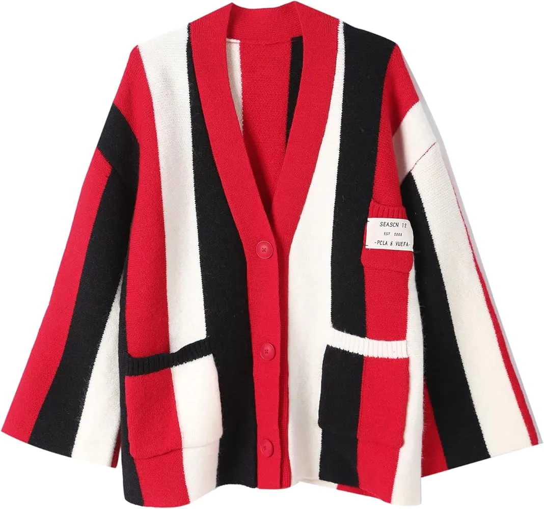 LINE FOR LINE STRIPE COLOR CARDIGAN - RED MULTI
