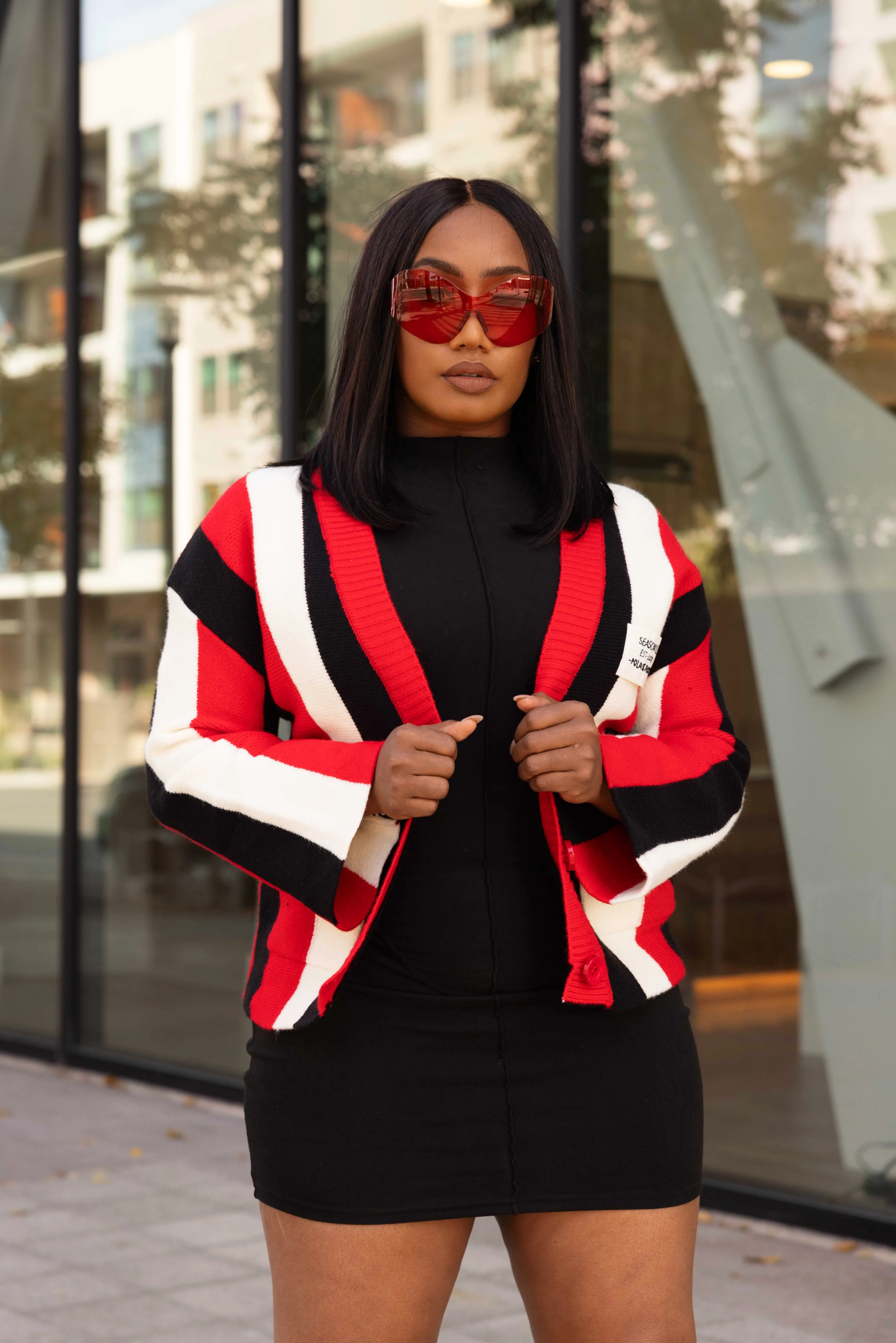 LINE FOR LINE STRIPE COLOR CARDIGAN - RED MULTI