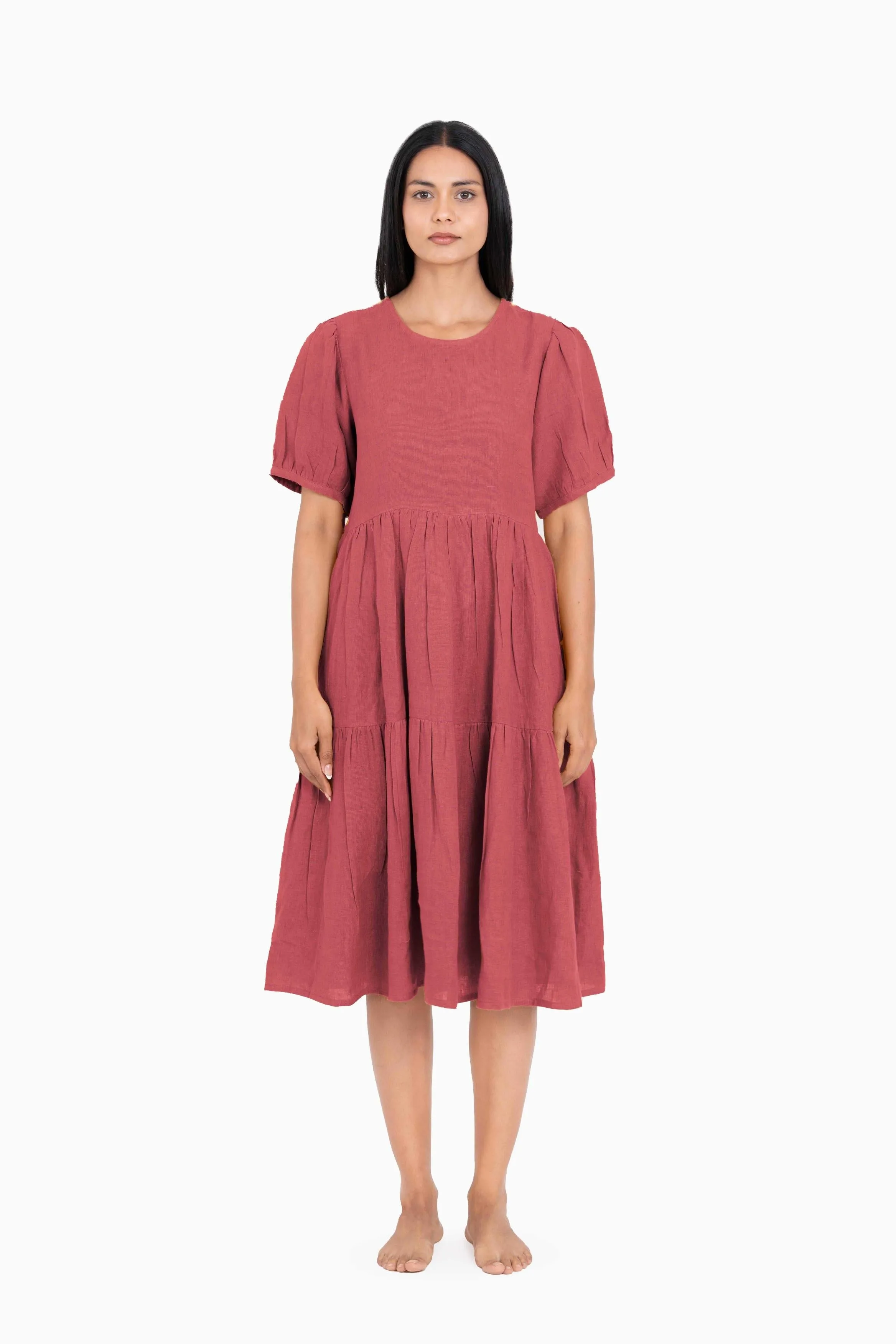 Linen Elvira Dress-Petal Pink