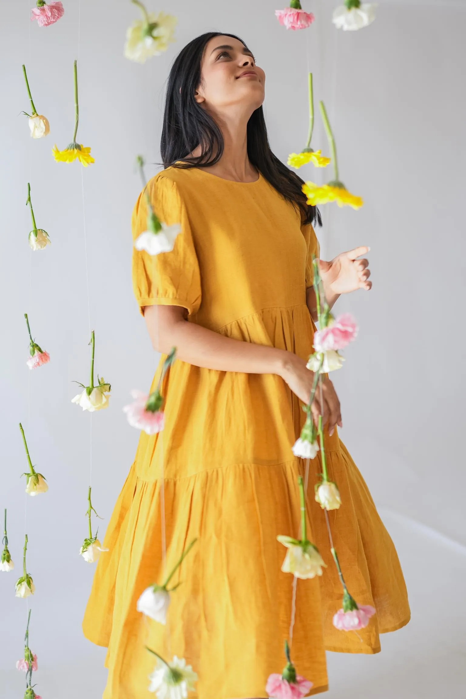 Linen Elvira Dress-Petal Pink