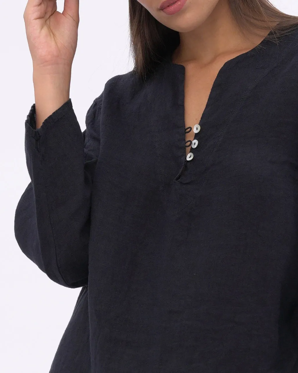Linen Long Sleeve Midi Dress
