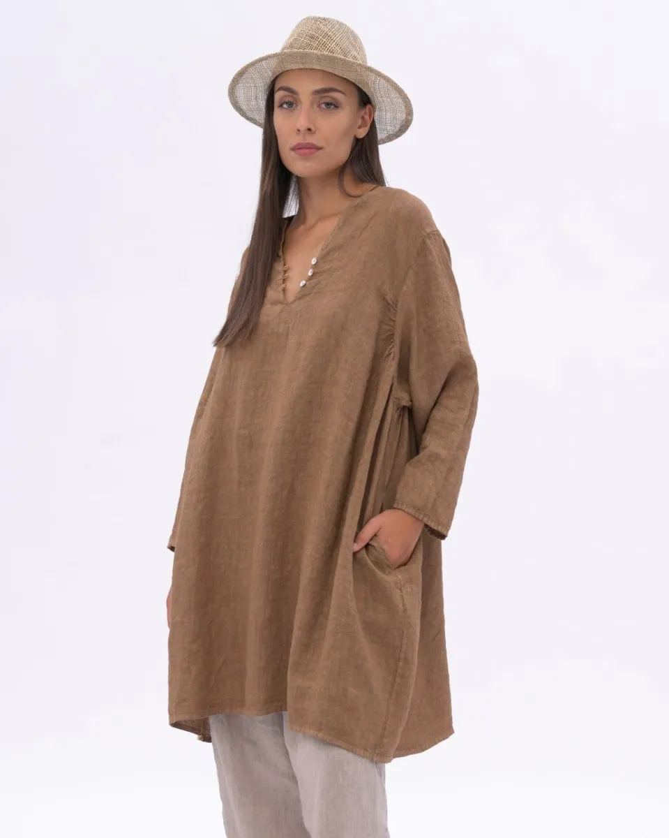 Linen Long Sleeve Midi Dress