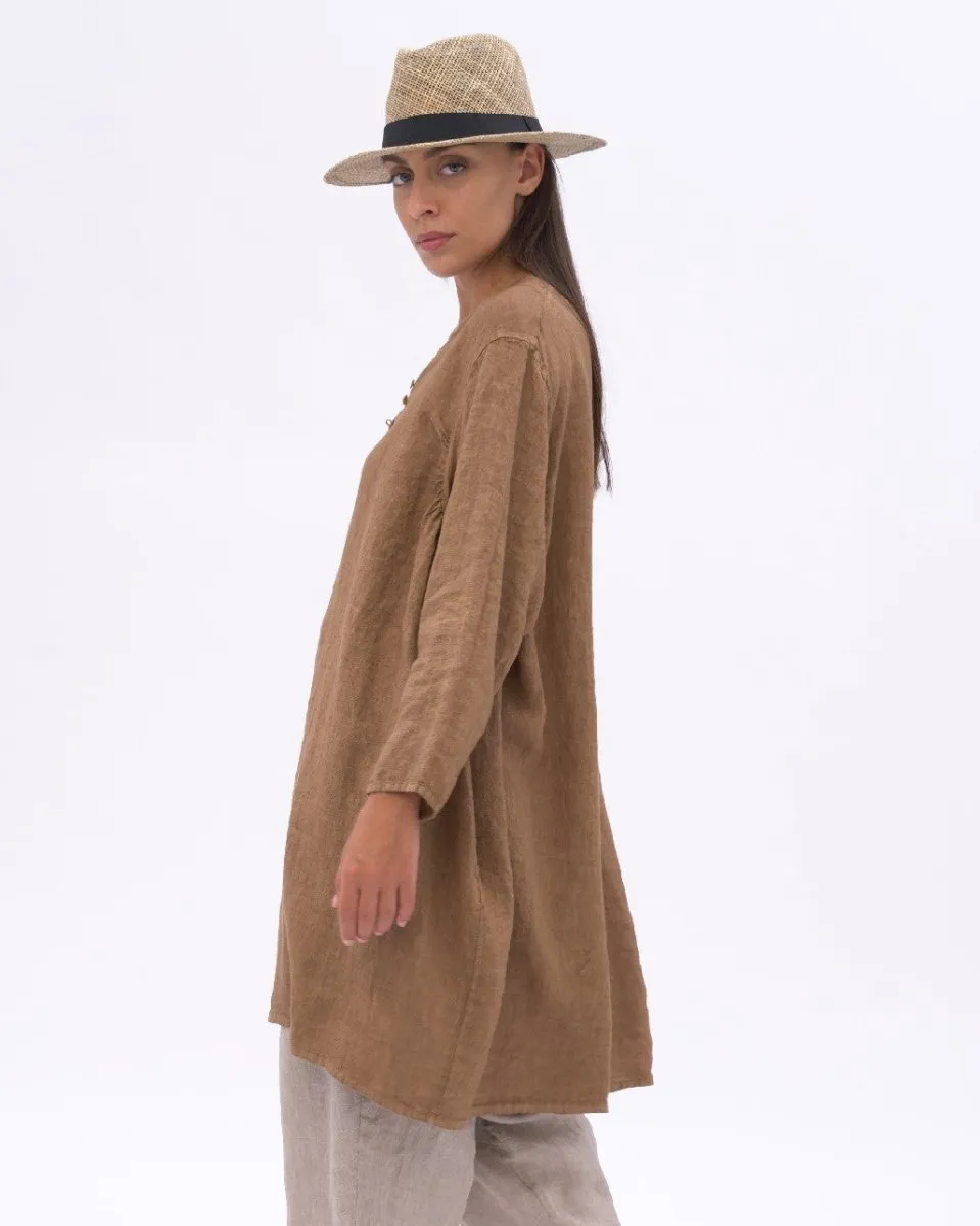 Linen Long Sleeve Midi Dress