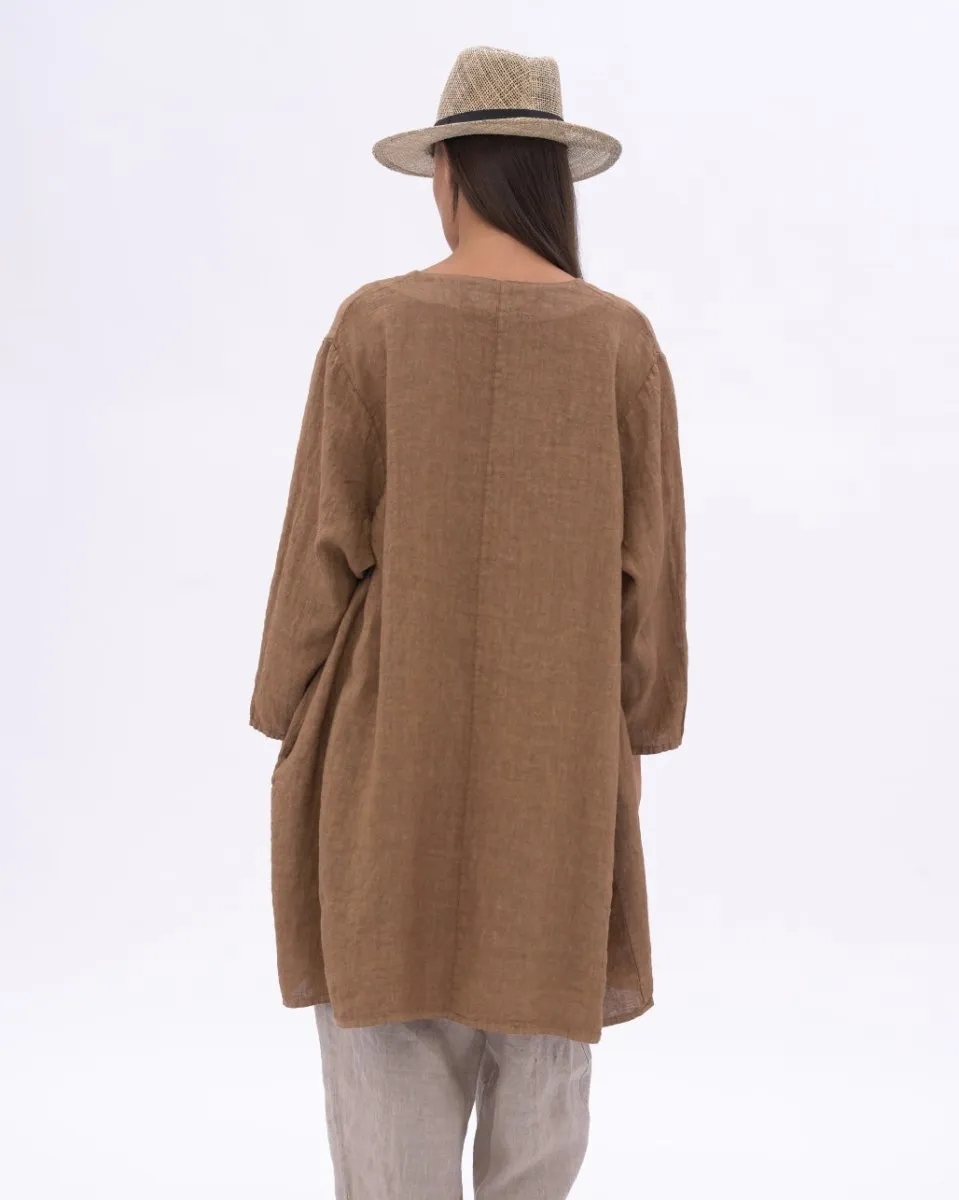 Linen Long Sleeve Midi Dress