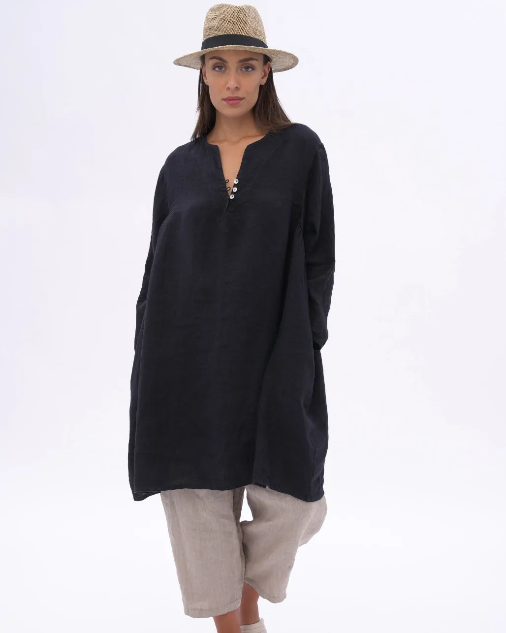 Linen Long Sleeve Midi Dress