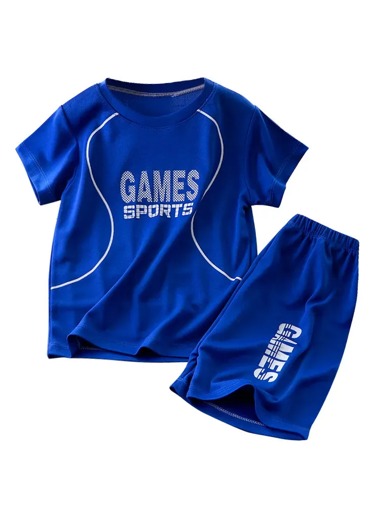 LJMOFA Boy Football Sportwear Breathable Cool 1-9T Kids 2pcs Short Sleeve Shorts Set Summer Casual Absorb Sweat Sport Wear D157