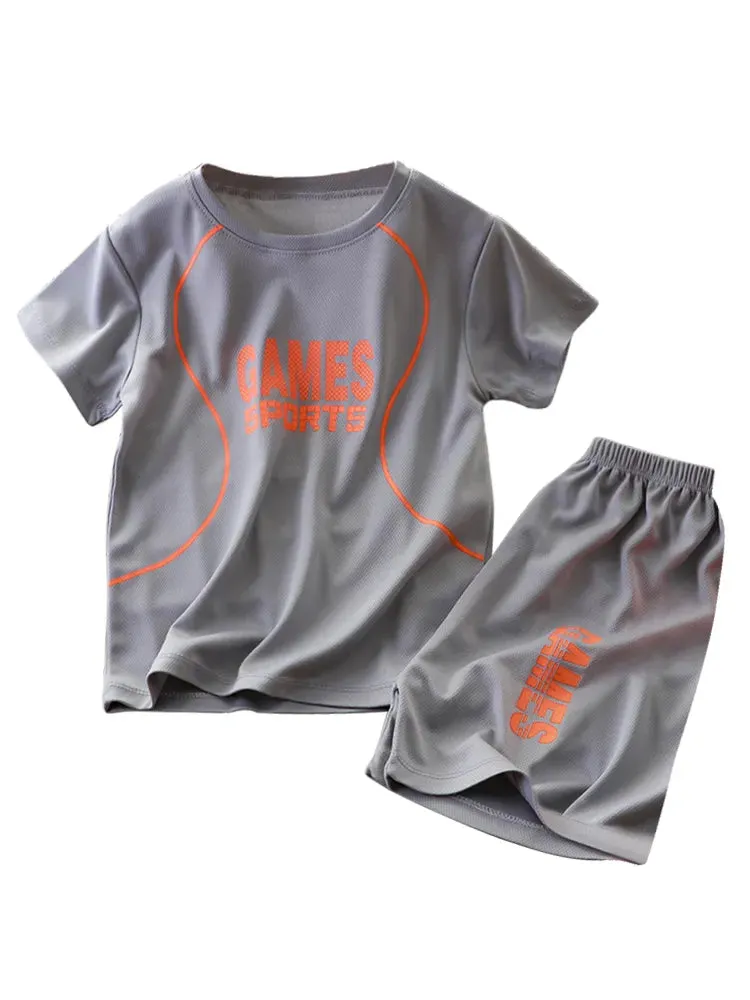 LJMOFA Boy Football Sportwear Breathable Cool 1-9T Kids 2pcs Short Sleeve Shorts Set Summer Casual Absorb Sweat Sport Wear D157