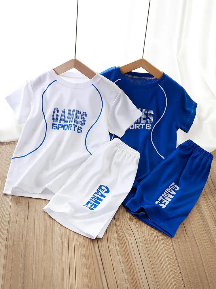 LJMOFA Boy Football Sportwear Breathable Cool 1-9T Kids 2pcs Short Sleeve Shorts Set Summer Casual Absorb Sweat Sport Wear D157