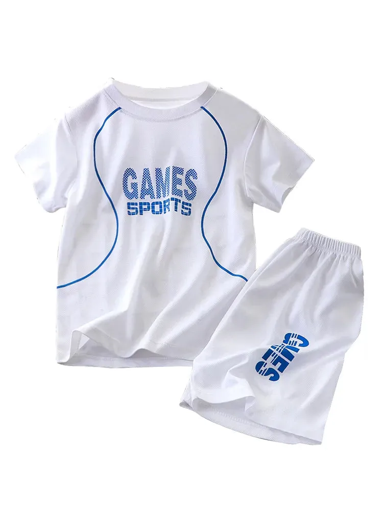 LJMOFA Boy Football Sportwear Breathable Cool 1-9T Kids 2pcs Short Sleeve Shorts Set Summer Casual Absorb Sweat Sport Wear D157