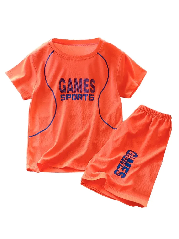 LJMOFA Boy Football Sportwear Breathable Cool 1-9T Kids 2pcs Short Sleeve Shorts Set Summer Casual Absorb Sweat Sport Wear D157