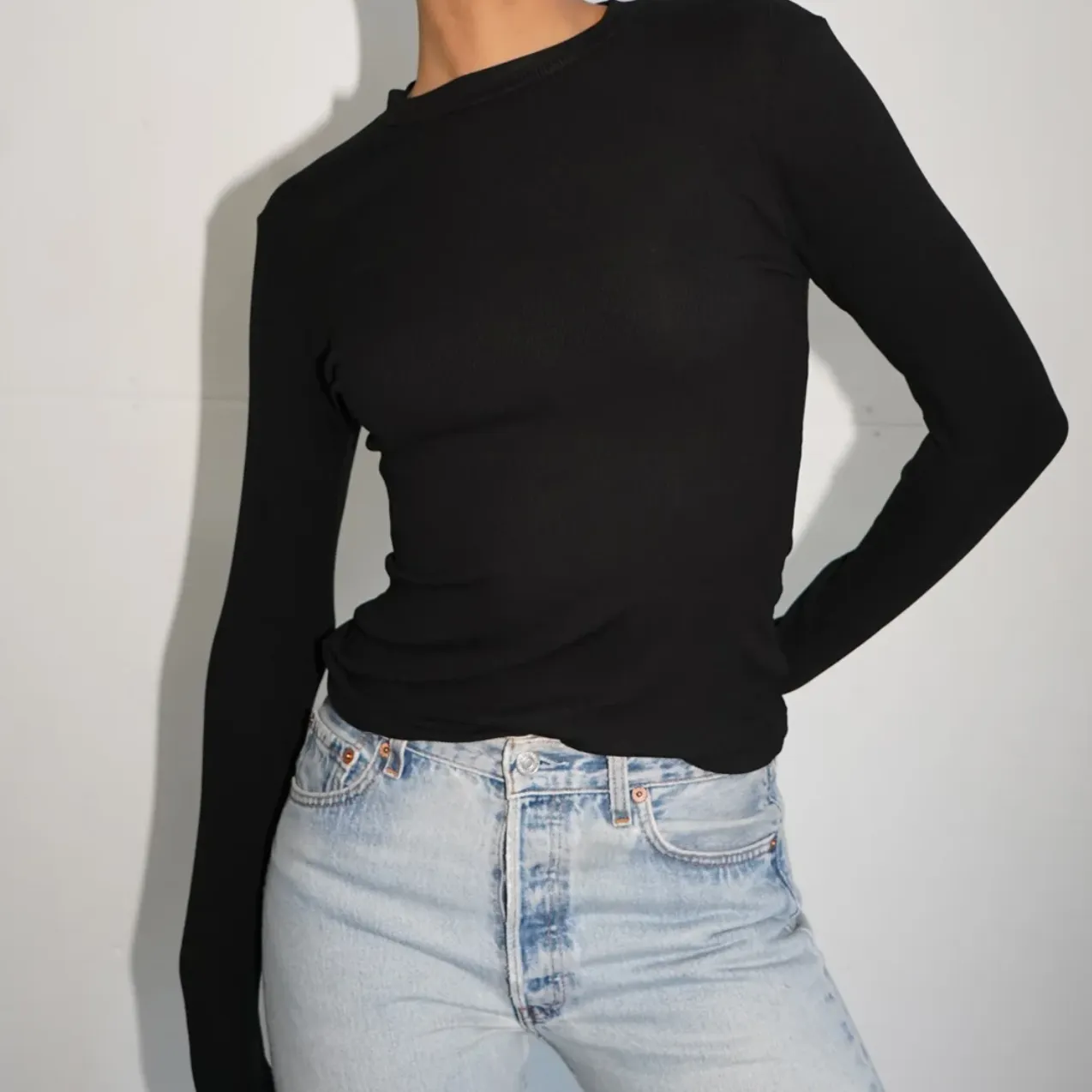 LNA Clothing Dalston Ribbed Long Sleeve Black