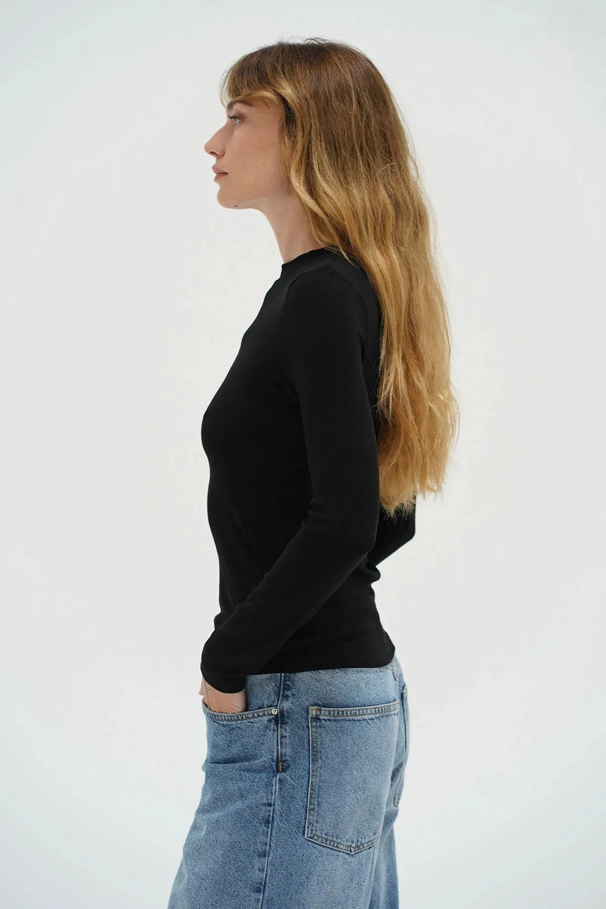 LNA Clothing Dalston Ribbed Long Sleeve Black