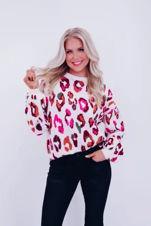 Lola Leopard Print Sweater - Cream