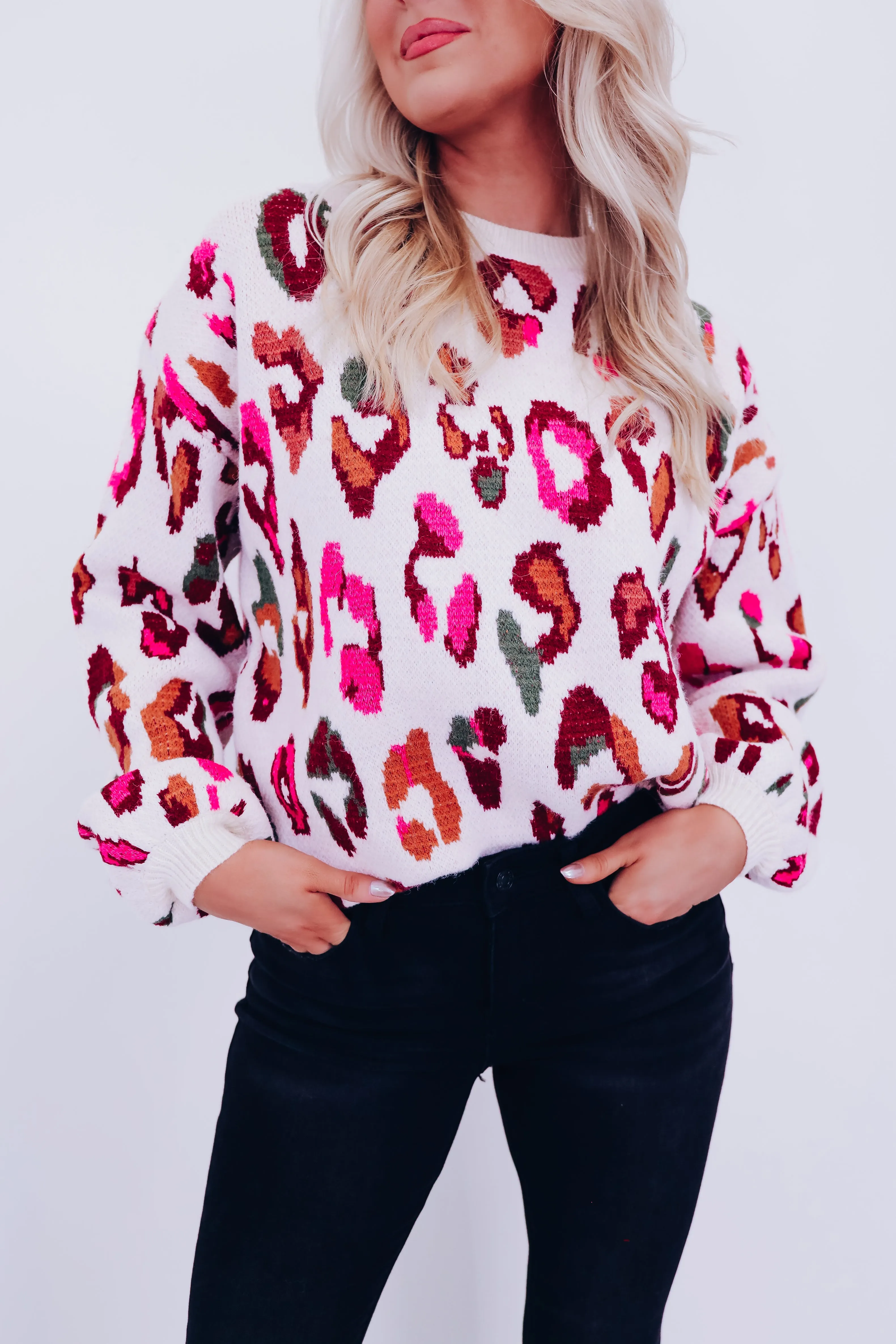 Lola Leopard Print Sweater - Cream