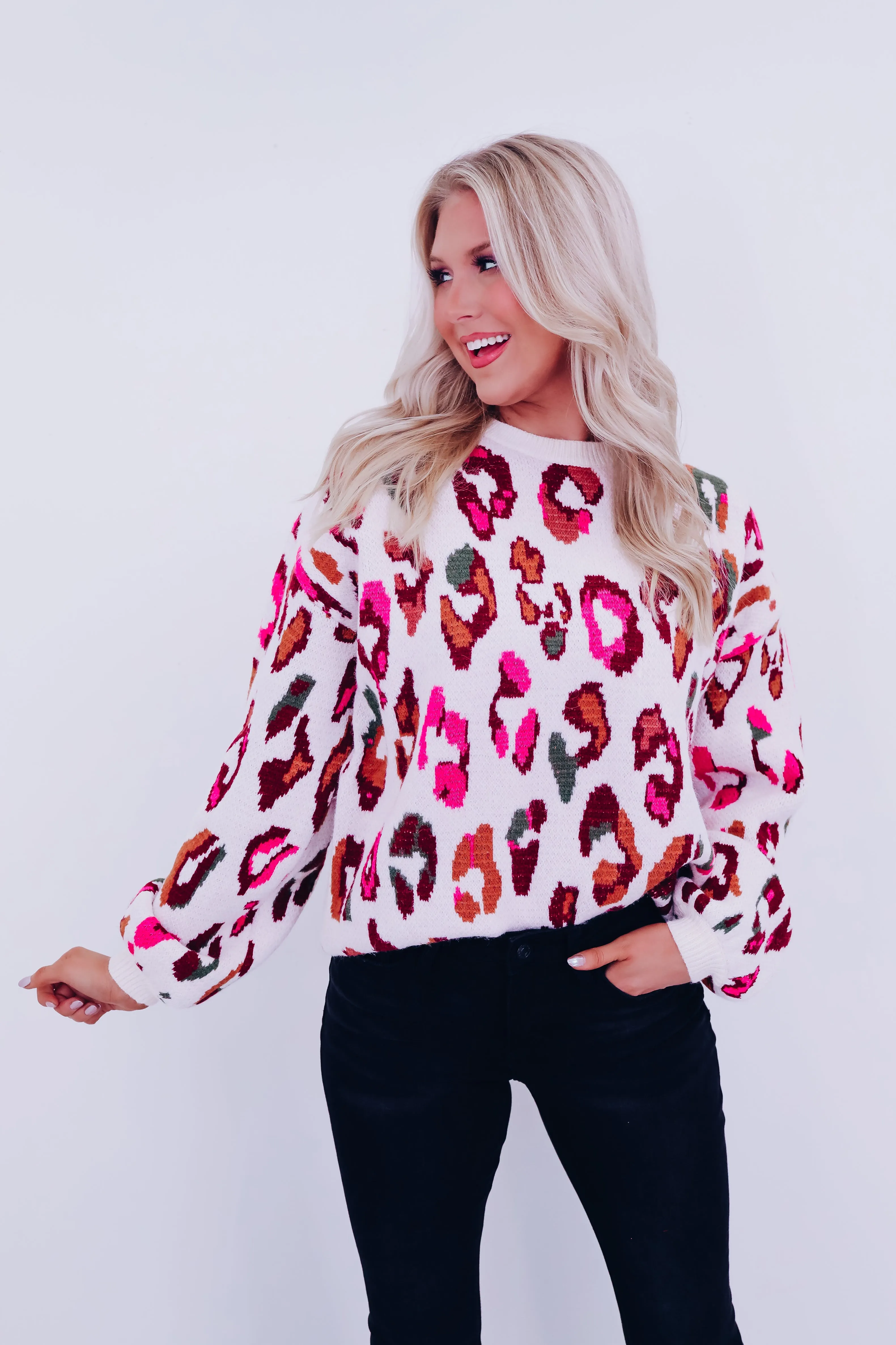Lola Leopard Print Sweater - Cream