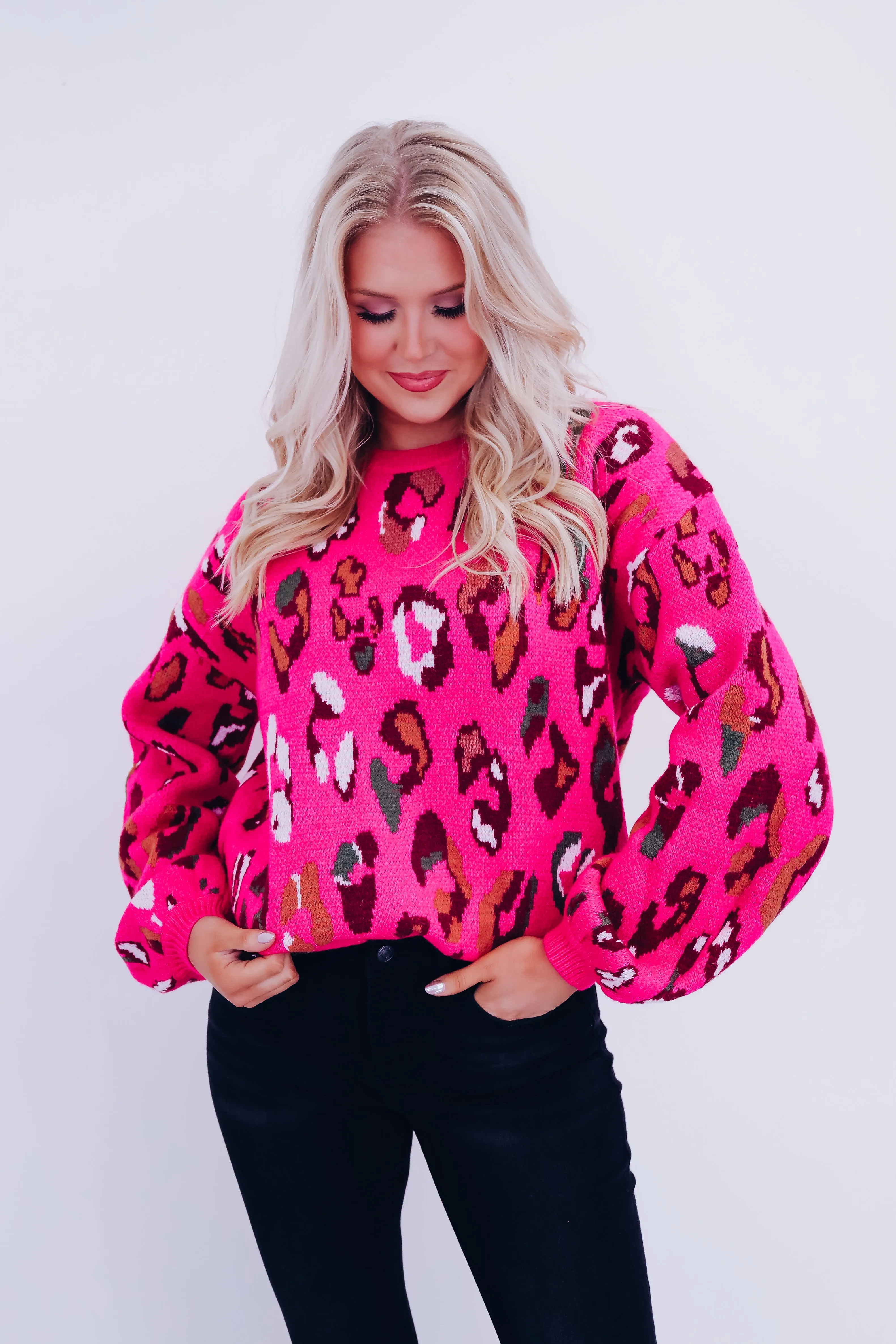 Lola Leopard Print Sweater - Pink