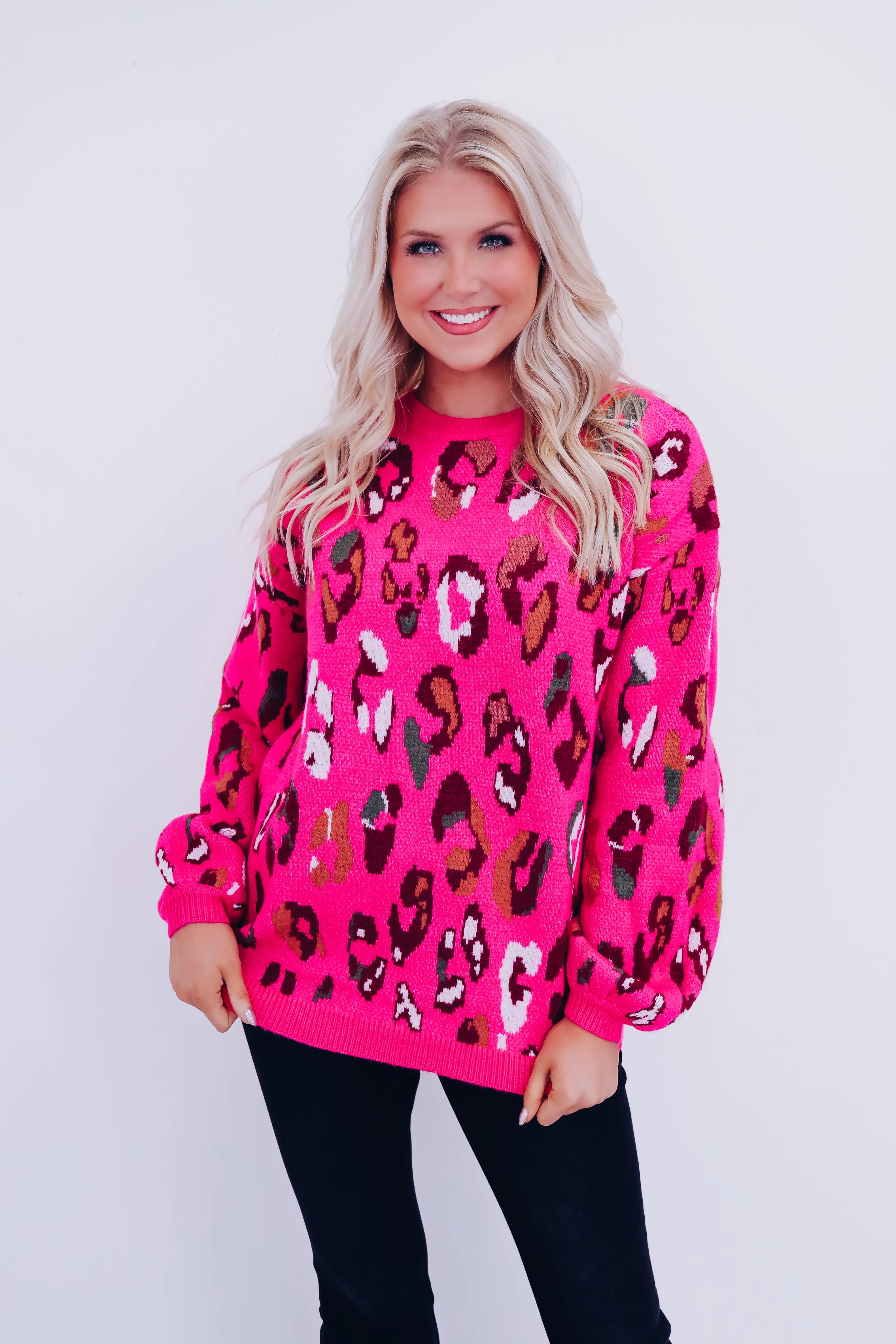 Lola Leopard Print Sweater - Pink
