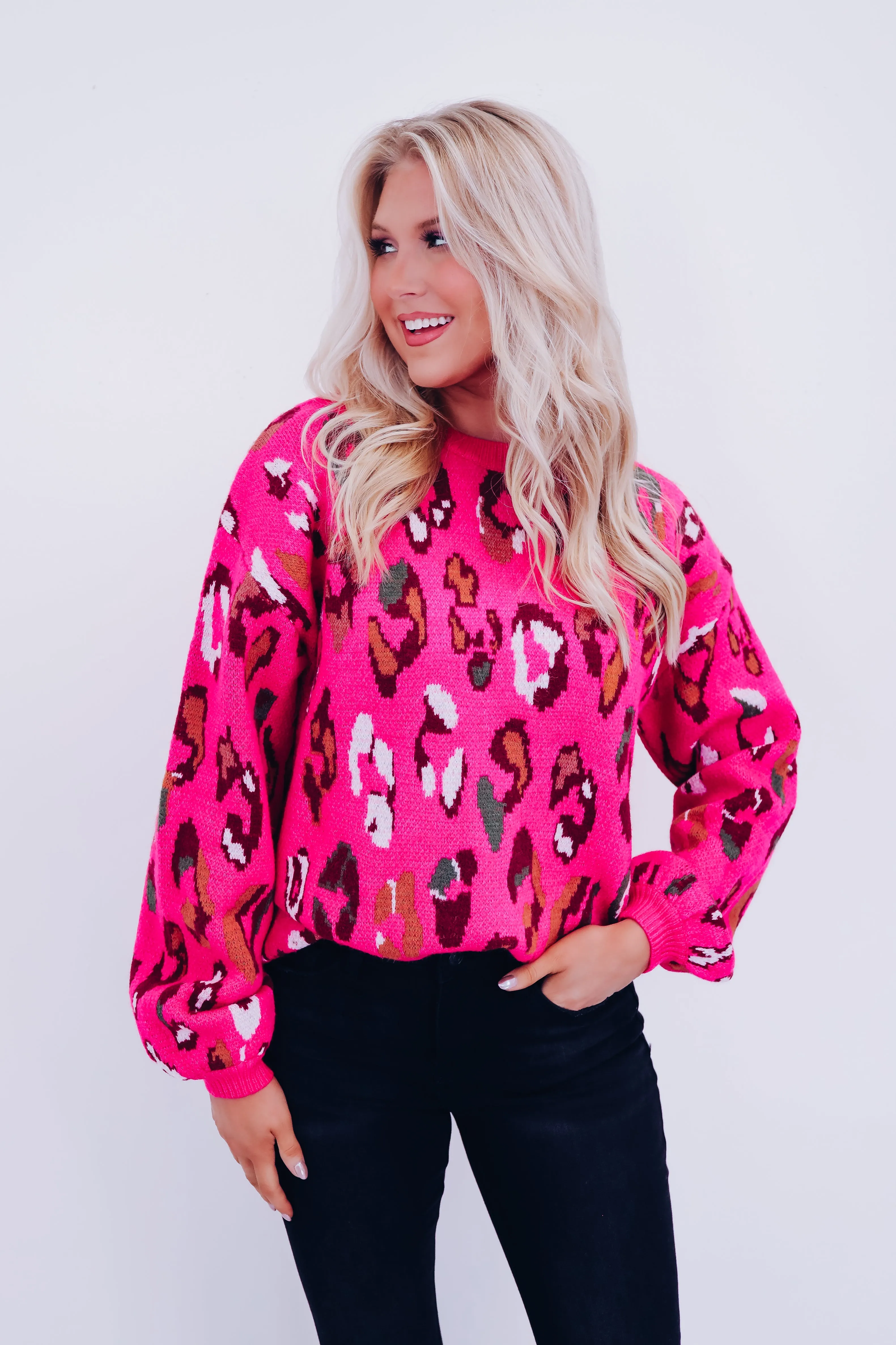 Lola Leopard Print Sweater - Pink
