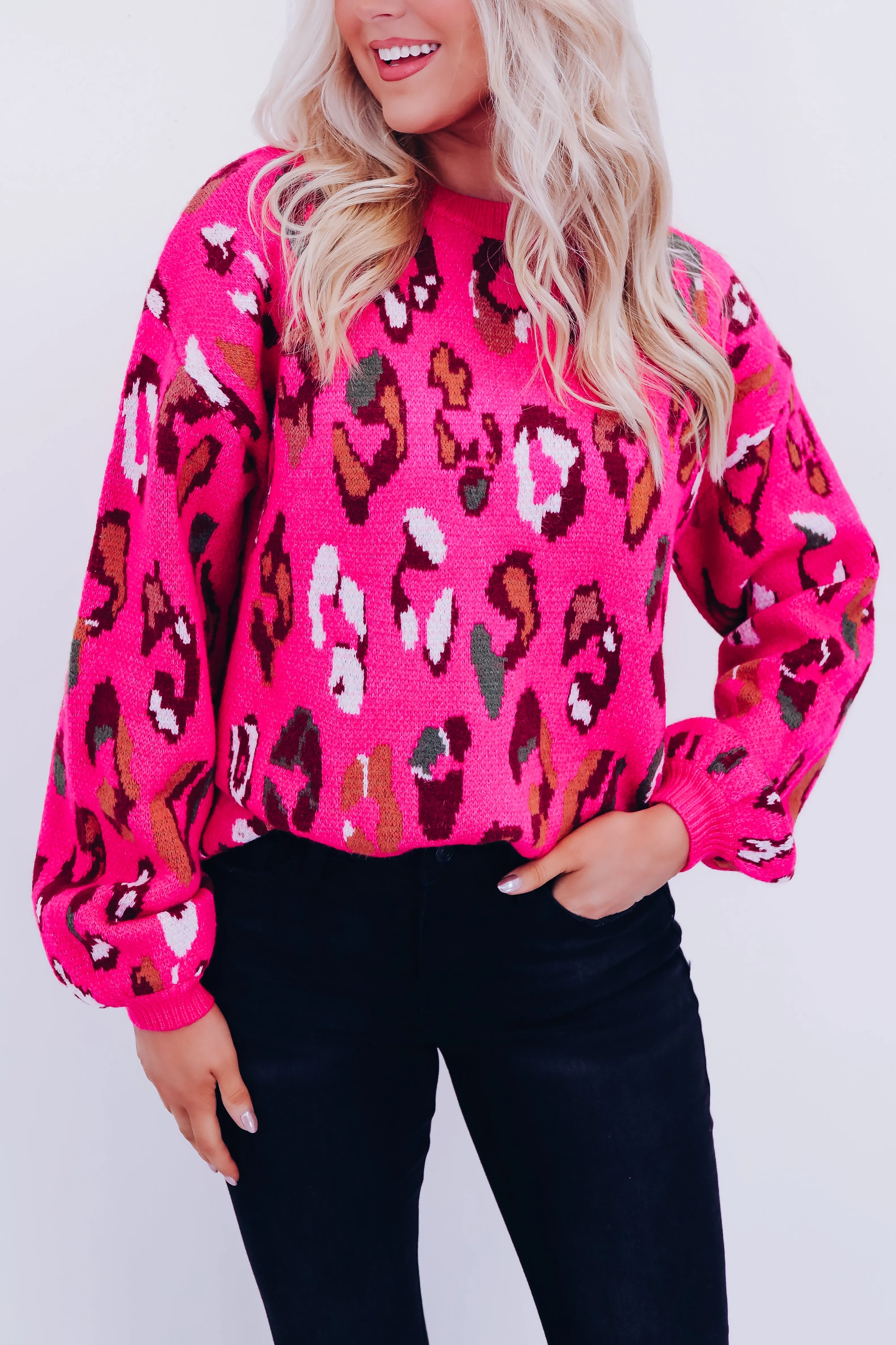 Lola Leopard Print Sweater - Pink