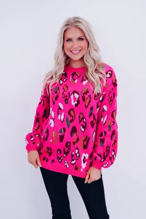 Lola Leopard Print Sweater - Pink