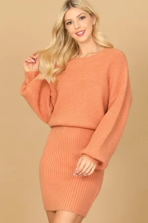 LONG SLEEVE BLOUSON RIBBED DRESS