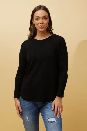 long sleeve rib top with curved hem (T514718)