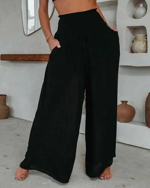 Loose Cotton Wide-Leg Pants with Elastic Waistband and Pockets