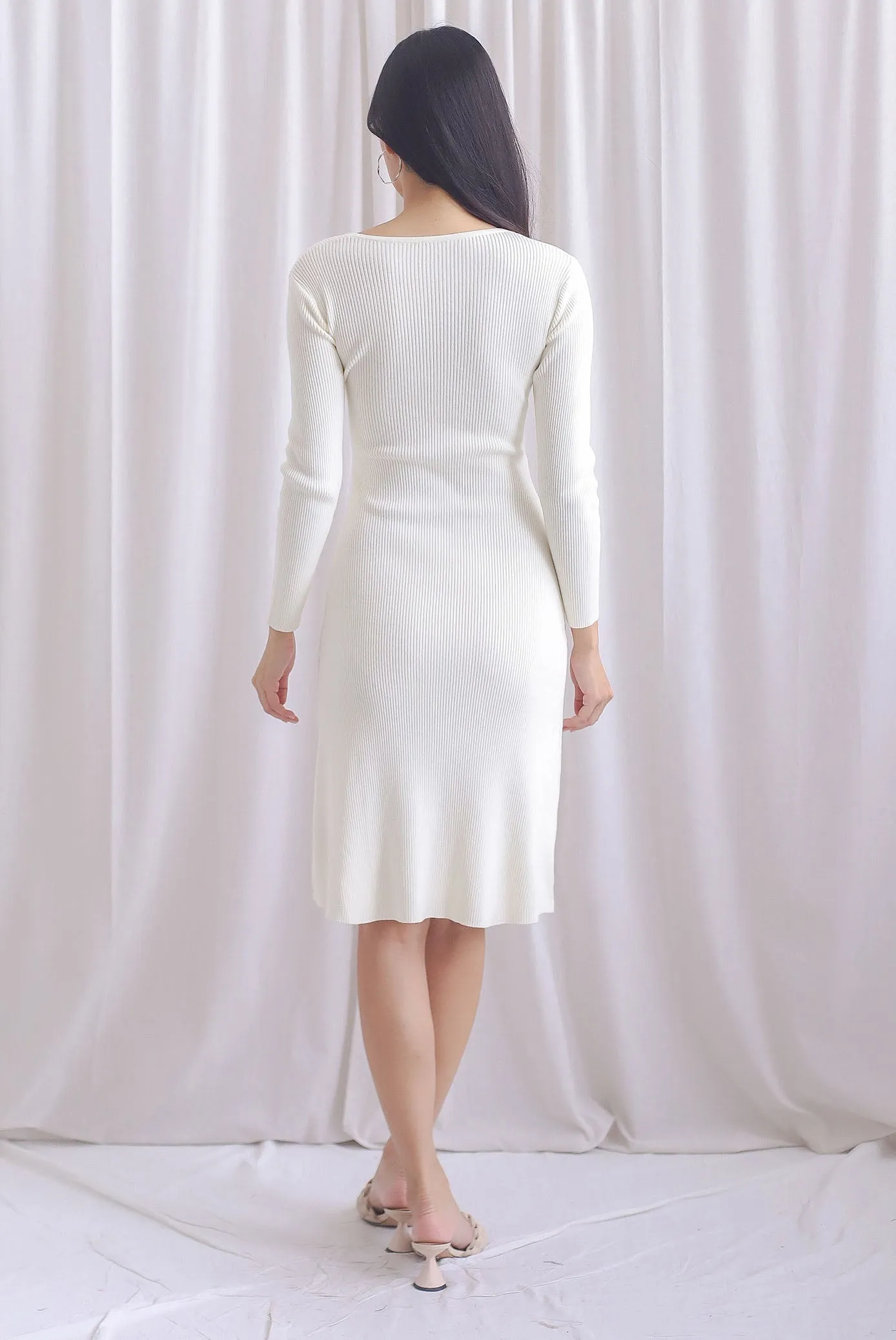 Loreen Asymm Origami Knit Dress In Cream