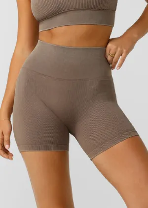 Lorna Jane It Girl Wide Ribbed Seamless 12cm Bike Short - Washed Bone