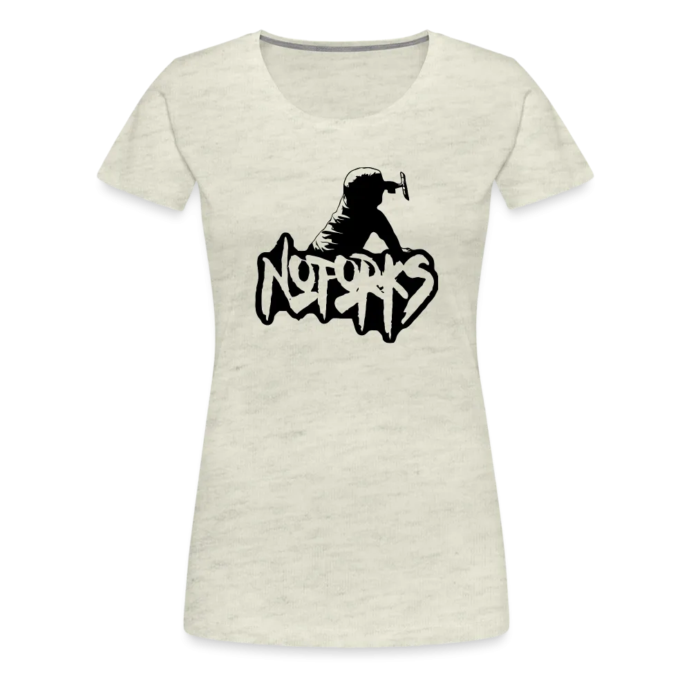 Loud & Clear – No Forks Women’s Premium Tee (Black Logo Edition)