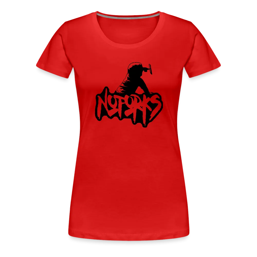 Loud & Clear – No Forks Women’s Premium Tee (Black Logo Edition)