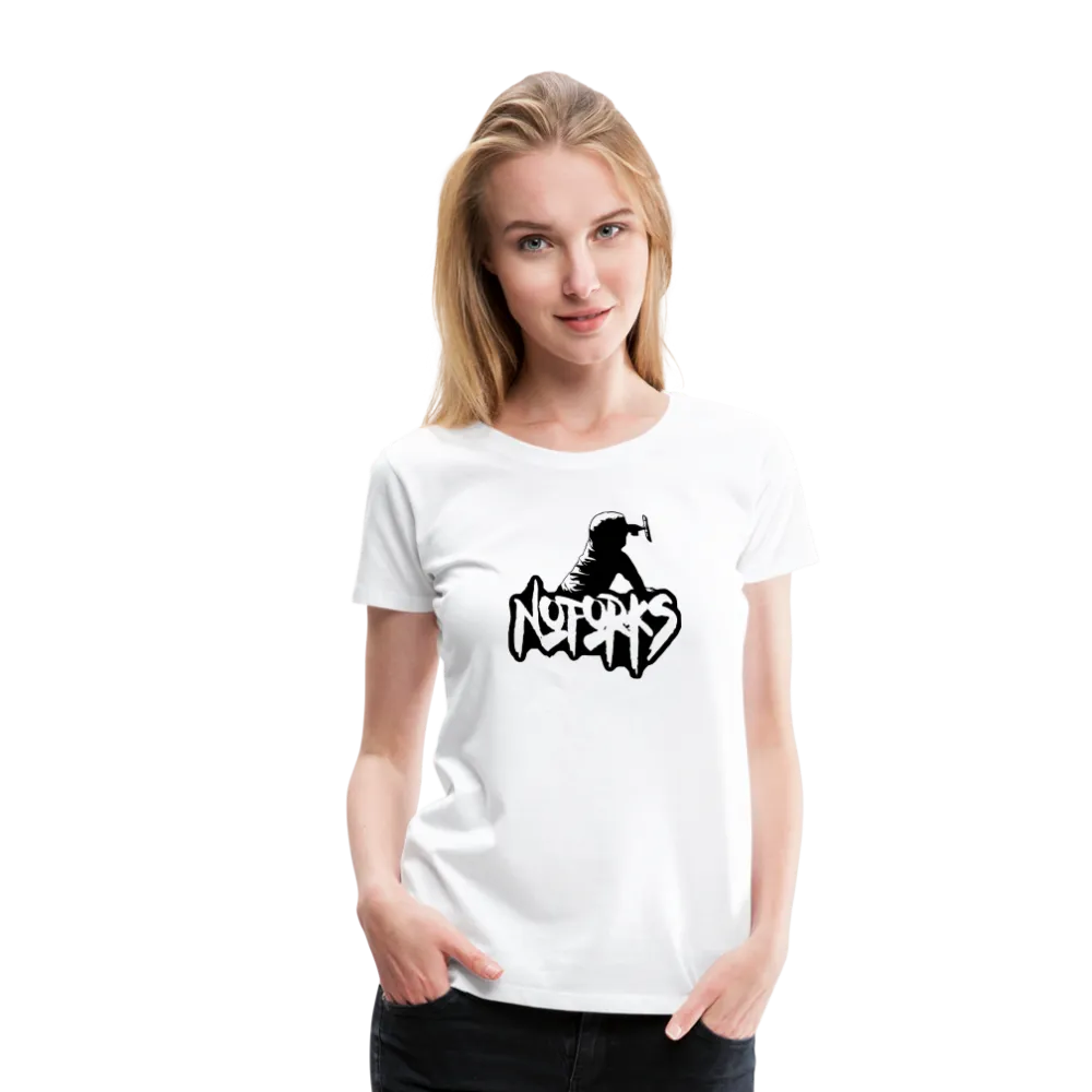 Loud & Clear – No Forks Women’s Premium Tee (Black Logo Edition)