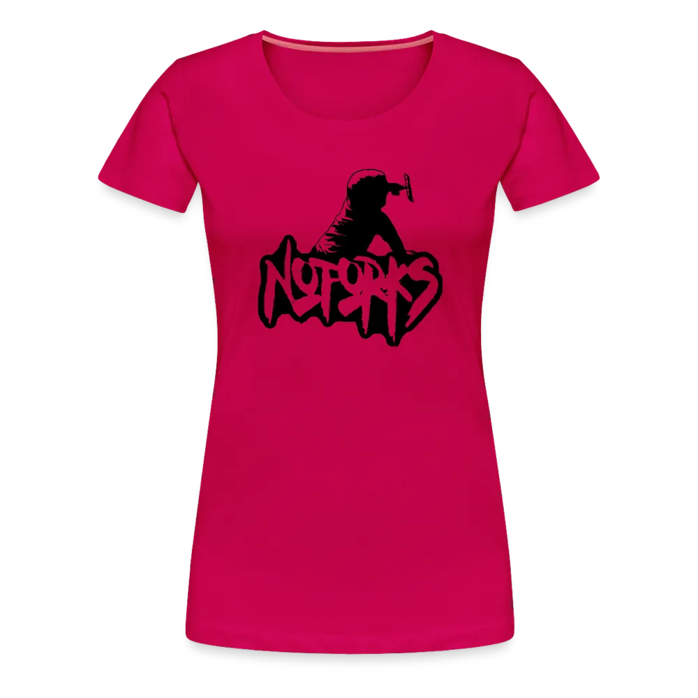 Loud & Clear – No Forks Women’s Premium Tee (Black Logo Edition)