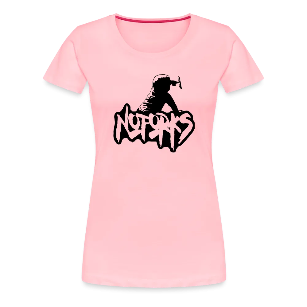 Loud & Clear – No Forks Women’s Premium Tee (Black Logo Edition)