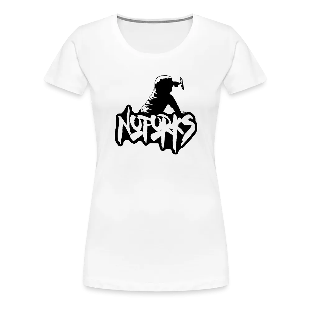 Loud & Clear – No Forks Women’s Premium Tee (Black Logo Edition)