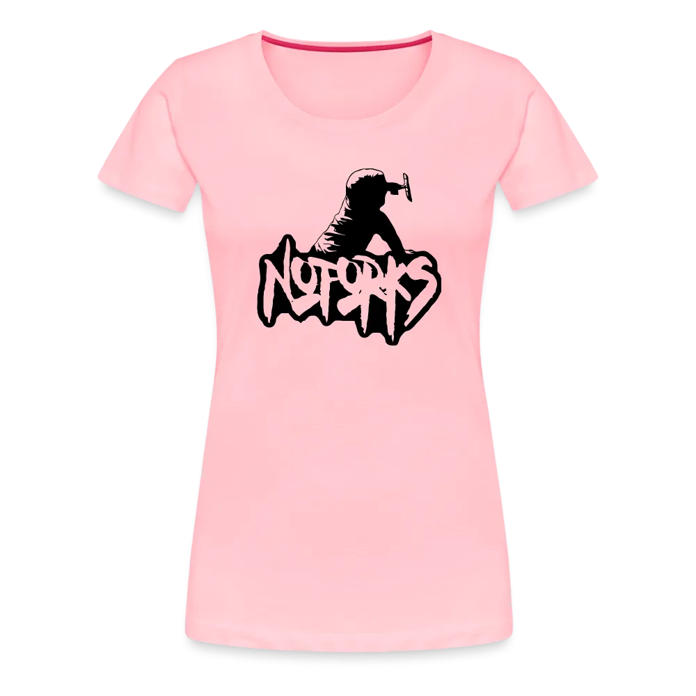 Loud & Clear – No Forks Women’s Premium Tee (Black Logo Edition)