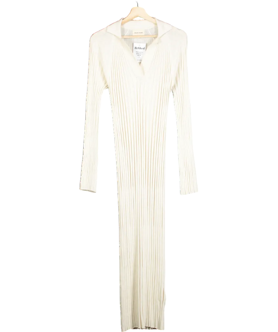 LouLou Studio Cream Kale Ribbed Silk Cotton Blend Midi Dress UK XS