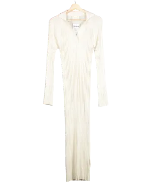 LouLou Studio Cream Kale Ribbed Silk Cotton Blend Midi Dress UK XS