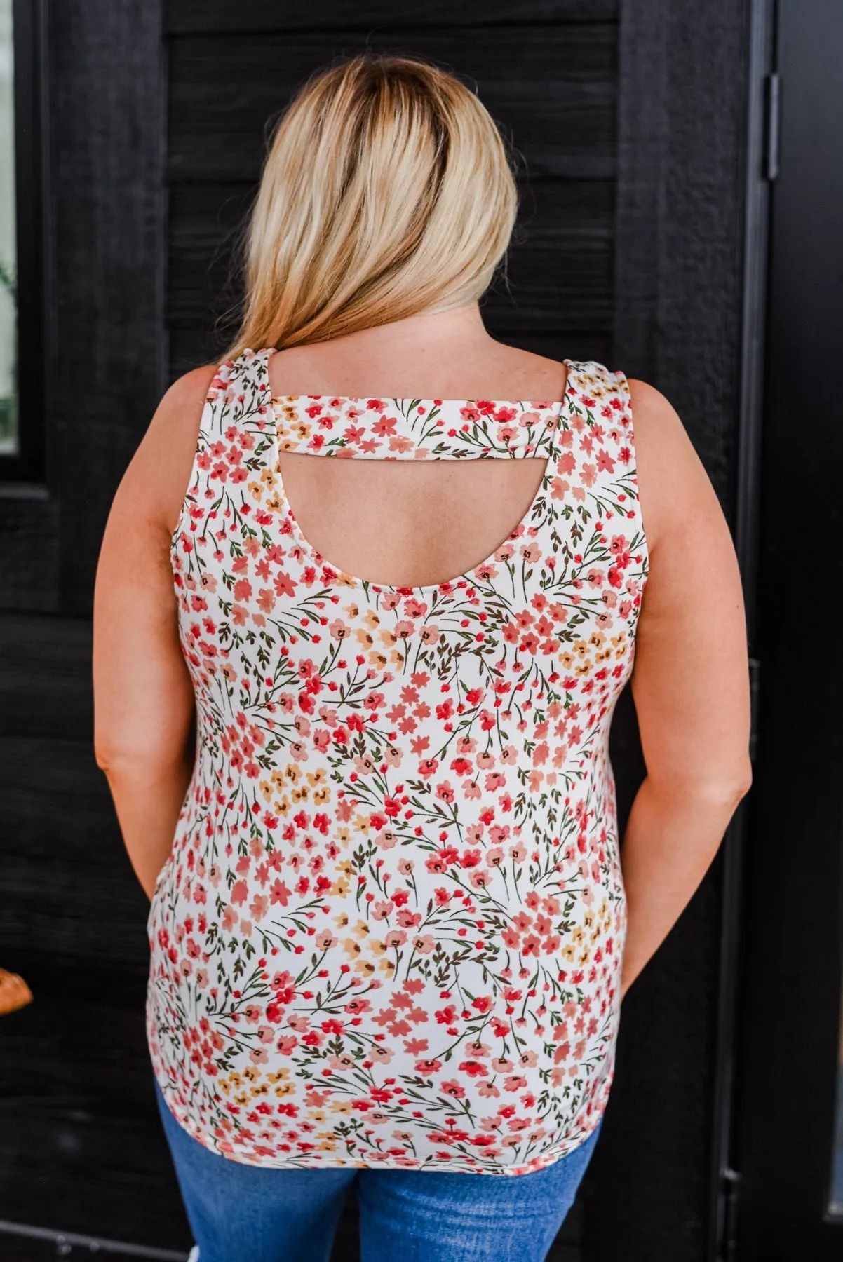 Love To Give Floral Tank Top- Ivory, Rust, & Forest Green