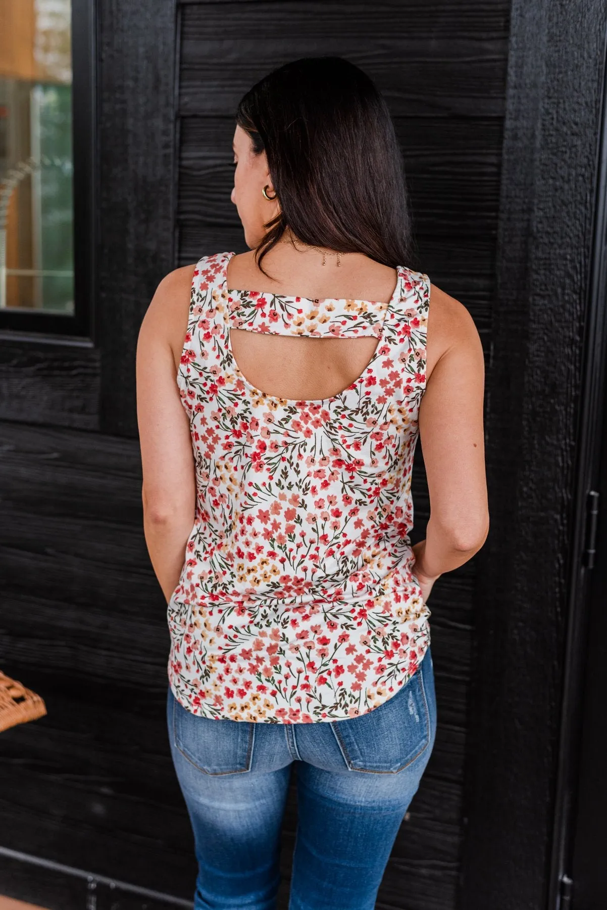 Love To Give Floral Tank Top- Ivory, Rust, & Forest Green