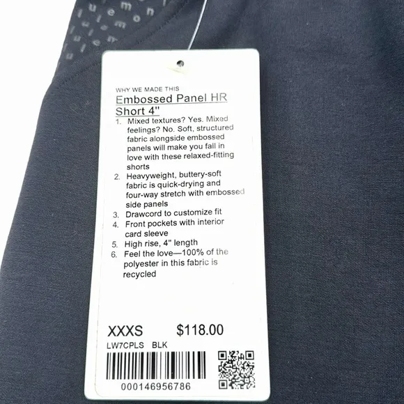 Lululemon Embossed Panel HR Short 4” Size XXXS