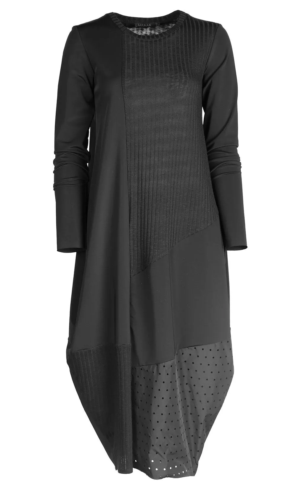 Luukaa Mixed Fabric Black Dress