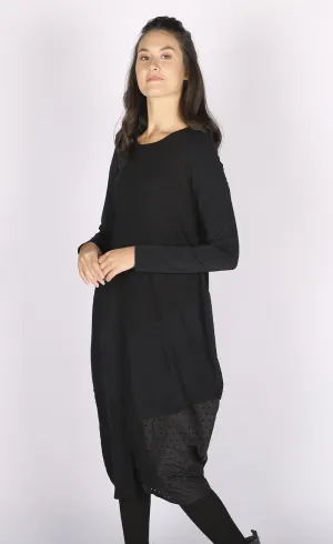 Luukaa Mixed Fabric Black Dress