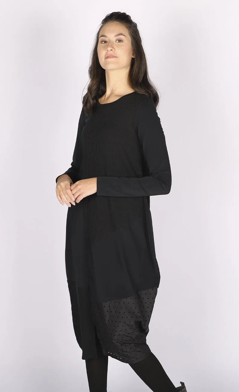 Luukaa Mixed Fabric Black Dress