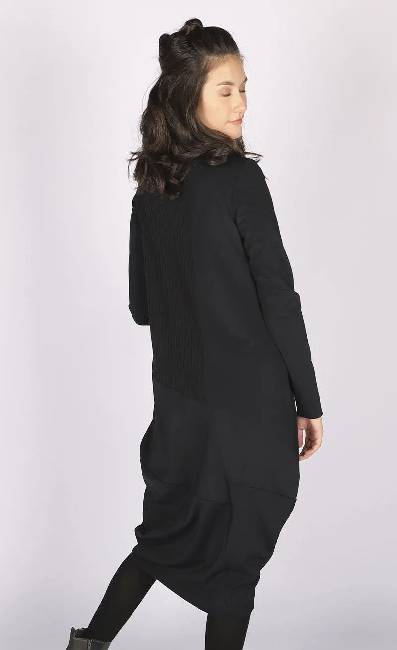Luukaa Mixed Fabric Black Dress